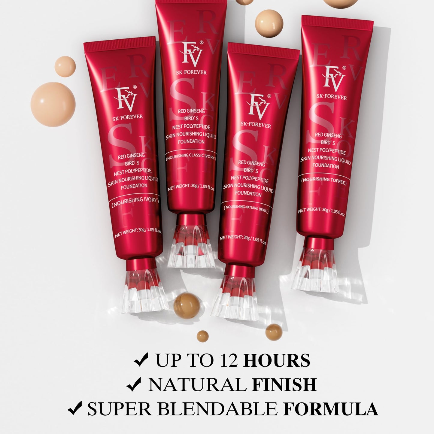 Fv Foundation Waterproof With Medium Coverage, Oil-Free & Long Lasting, Matte Orever Foundation Natural Beige 30g